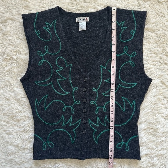 Vintage Sweater Vest InWear Design Kirsten Teisner 100% Shetland Wool Gray M - Picture 10 of 10